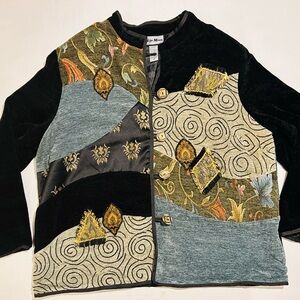 Vintage Indigo Moon Decorative Overcoat Jacket Womens XL Boho Embroidered India